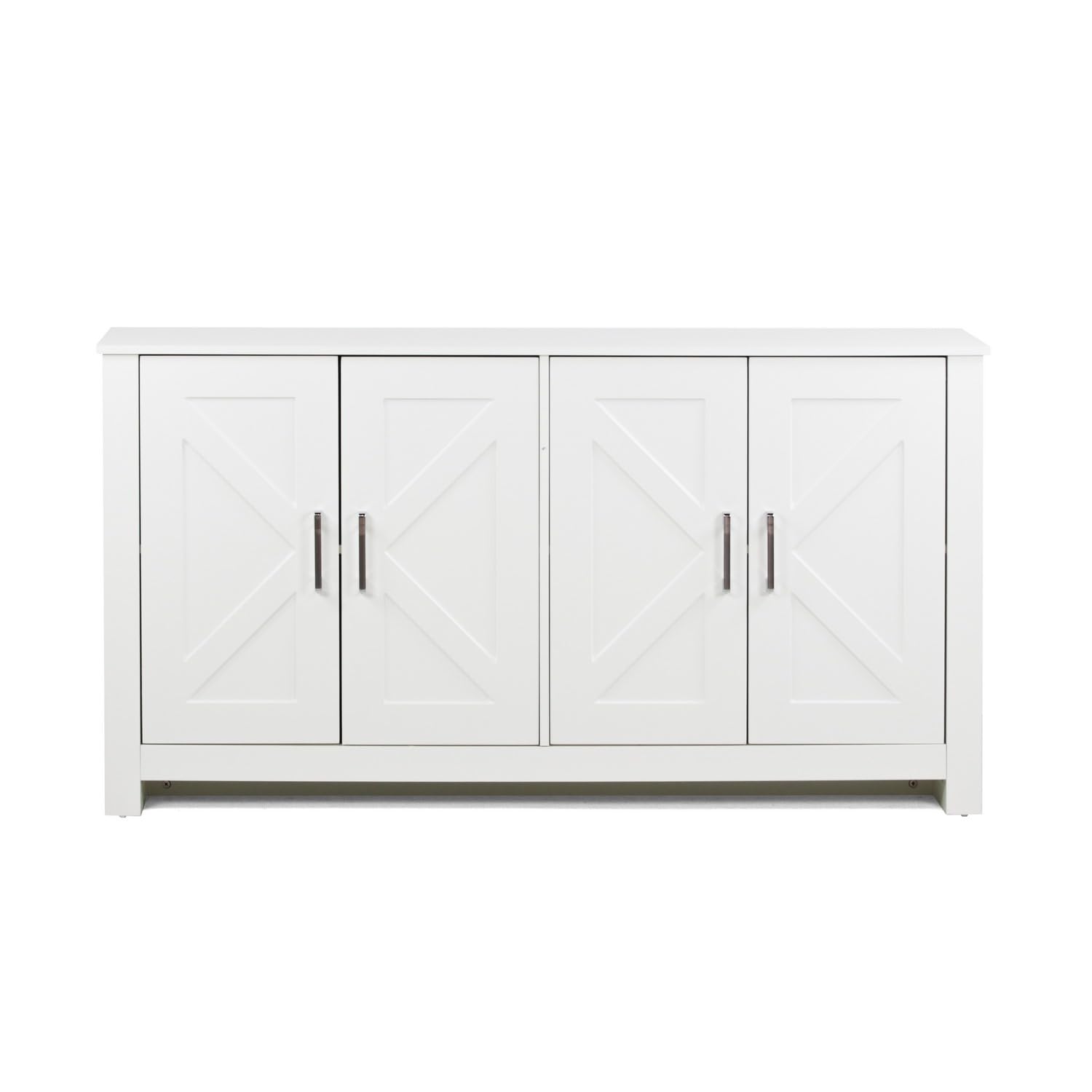 Brigros WeHome - Credenza Cucina Con 4 Ante, Credenza Soggiorno Bianca 150x40x80 Cm, Mobiletto Ingresso Con Maniglie Cromate, Mobile Cucina, Madia Soggiorno Moderna