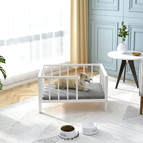 Oschf Dog Bed With Rails - Elevated Pet Metal Bed Frame With Solid Wood Board And Washable Soft Mat For Small Dog Indoor Or Outdoor Use, 21.3" X 30 ", White #TOP7