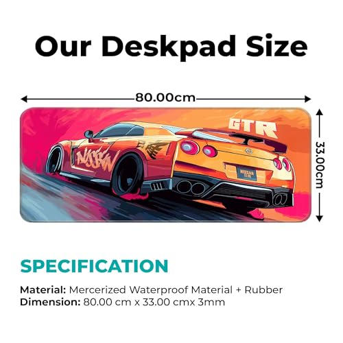 Image of Nisaan GTR Gaming - Extended Large 80x33CM PC Pad with Stitched Edges & Non-Slip Rubber Base - Perfect for Gaming Setup & Accessories - Long Mat