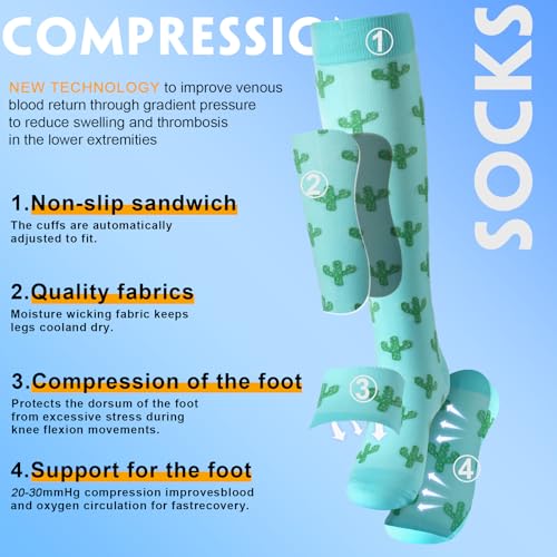 Image of bropite Compression Socks 20-30 mmHg,6 Pairs Knee-High for Running,Nurses | Graduated 20-30mmHg support,better circulation,swelling relief,unisex all-day comfort for pregnancy & activity