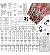 Gehaiwo 290PCS Silver Bow Nail Charms 1Box Nail Pearls,Nail Art Rhinestones Silver Alloy Nail Acc...