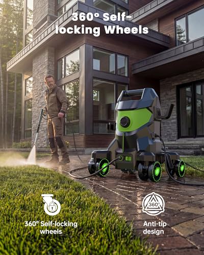 Image of Pressure Washer, Power Washer for Car Wash, Driveway Cleaning | High Pressure Washer with Foam Cannon, 4 Lockable Wheels & 4 Quick Connect Nozzles for deck, concrete,fence Wash