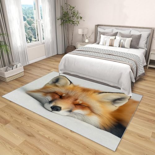 Tapis poil court léger résistant fin 120x180cm motif renard pour salon - 4