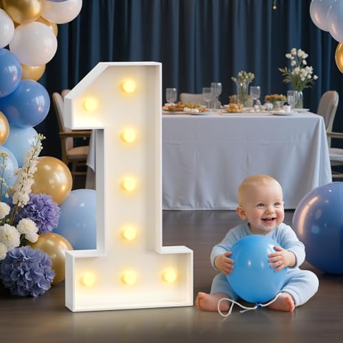 Large Marquee Numbers 1st-Birthday Decorations: 2.3FT Light-up Number Sign 1 First Birthday Decor for Boys and Girls One Year Old Onederful First Trip Around the Sun Anniversary Backdrop Warm Lights