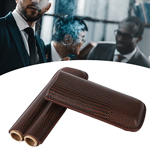Estojo Para Charutos Em Couro PU Marrom Com 2 Dedos Para Transporte De Charutos Porta-charutos Portá