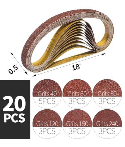 12x18 inch aluminum oxide sanding belts - 20 pack assorted grits 406080120150240 for belt sander