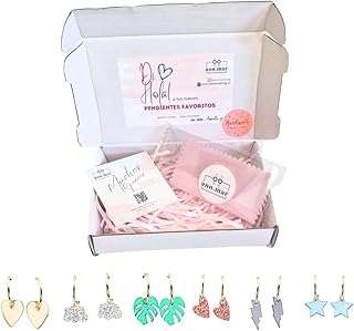 ARETES MÁGICOS 6 pares de pendientes con diseños variados adorables – colores vivos y aro dorado, Piezas ligeras de metacrilato – corazón – rayo – estrella - nube - hoja