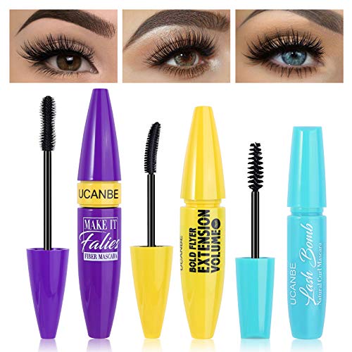 UCANBE 3Pcs Black 4D Plus Silk Fiber Mascara Set Boosts Lash Length Volume Definition, Long Lasting Liquid Eye Lash Extension Makeup Gift - No Clumping, No Smudging, Easy to Apply/Remove - Thumbnail 2