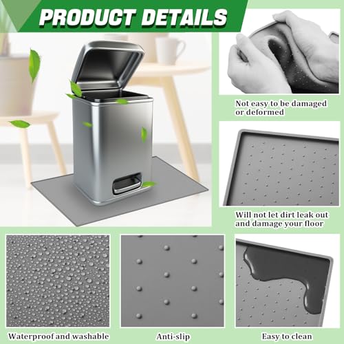 Image of Tinideya Waterproof Trash Can Mat with Raised Edge Non Slip Under Garbage Mat Trash Can Pads Protective Silicone Rubber Tray for Kitchen to Avoid Spills Floor Scratches(Gray,11.8 inch X 18.9 inch)