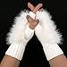 Flammi Women's Wool Blend Fingerless Gloves - Furry Mittens Wrist Warmers for Winter Fashion, Outdoor Activities, White