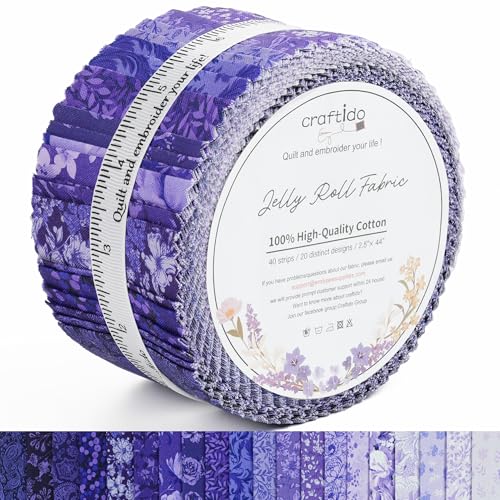 Craftido-18 Options-100% Cotton Jelly Roll Fabric Precut Strips for Quilting, Crafting, and Sewing, 40 Strips 2.5