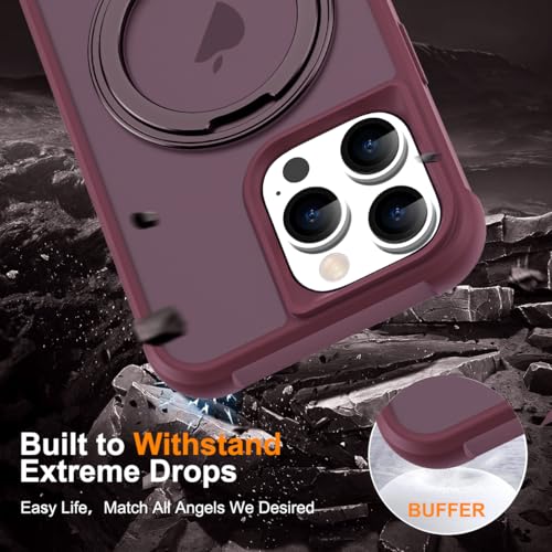 Image of Compatible with iPhone 16 Pro Max Case with Stand 6.9 inch,Wine Red | Matte Translucent Phone Case for iPhone 16 Pro Max,360 Magnetic Ring Stand,Compatible Mag-Safe,Military Grade Protection