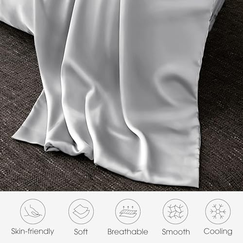 Image of 100% Silk Pillow Cases 2 Pack Queen Size Mulberry Silk Pillowcase for Hair and Skin Set of 2 Highest Grade 6A Silk Soft Breathable Cooling with Hidden Zipper, Light Grey