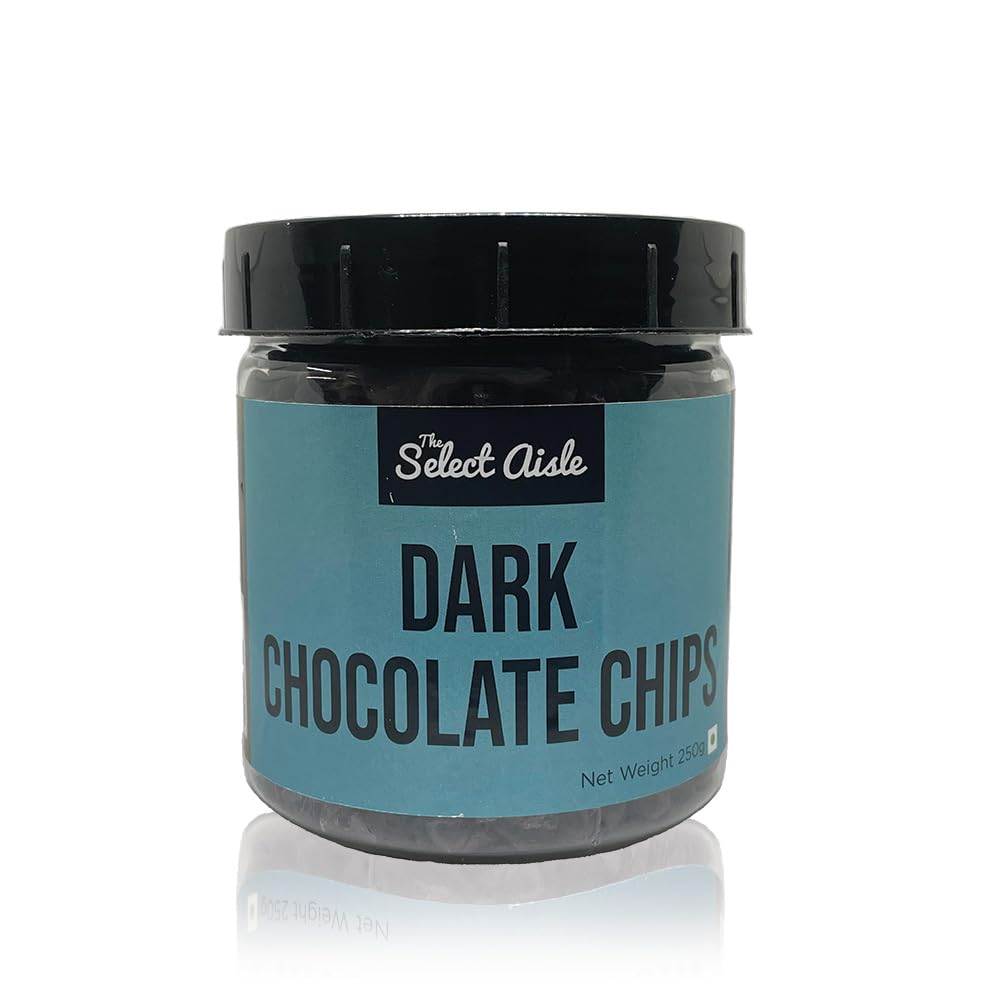 The Select Aisle Dark Chocolate Chips - 250g | Compound Chocolate for Baking & Decorating | Perfect for Cookies, Cakes, Muffins, Ice Cream & Desserts | Freshness-Sealed PET Jar