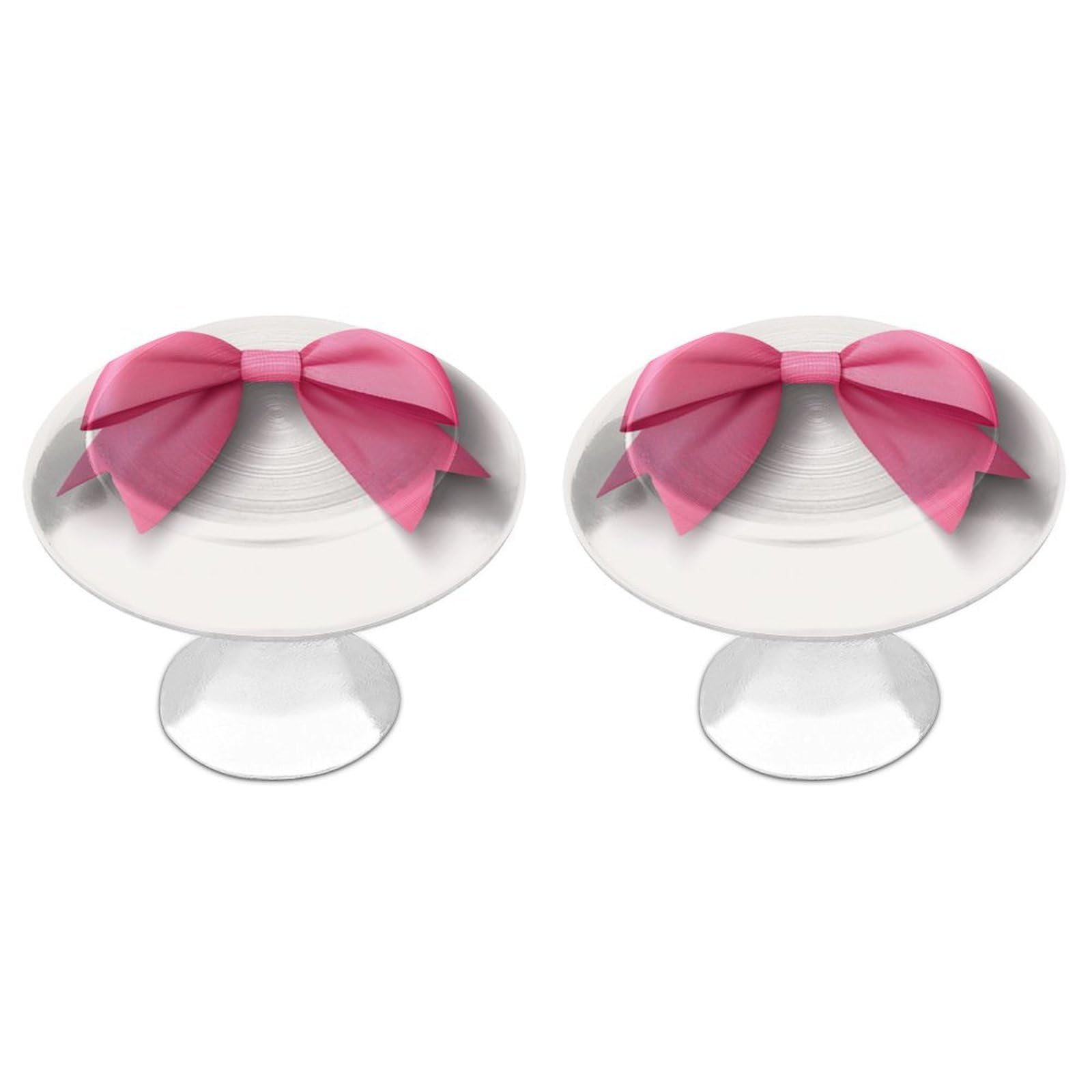 Jubonexis Pink Ribbon Bow on White Round Drawer Cabinet Knobs Handles with Screws,2 Pcs, Drawer Dresser Knob Pulls Decor for Wardrobe Cupboard Home Office Kitchen