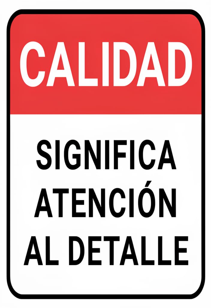 peiyeety Calidad Significa Atención al Detalle Tin Metal Sign 12x8 Inch, Spanish Motivational Wall Decor Plaque for Office, Workshop, Classroom, Business, Home Decor, Gift Idea