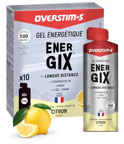 OVERSTIM.s - Gel Energix (x10) - Energiegel voor sport (fietsen, hardlopen) - Langdurige energie (Glucose + Fructose + Maltodextrines) - BCAA - 100 kcal/gel - Citroensmaak