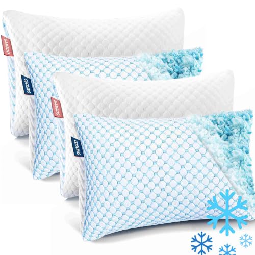Image of Nestl King Size Cooling Pillow for Sleeping 4 Pack, Luxury Shredded Memory Foam King Pillow, Adjustable Cold Gel Pillows for Hot Sleepers, Supportive Cool Pillows for Side, Back, Stomach Sleepers
