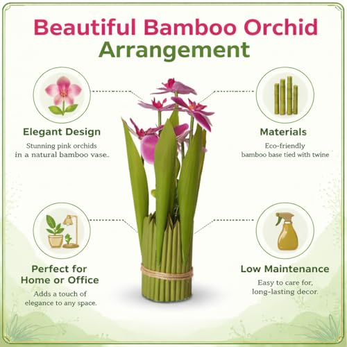 Image of CraftVatika Light Pink Orchid Artificial Flower Bouquet Decor, Realistic Orchid Flowers Bouquet Gift for Girls Faux Flowers for Table, Home Living Room Desk Decor, Wedding Anniversary Birthday Gift