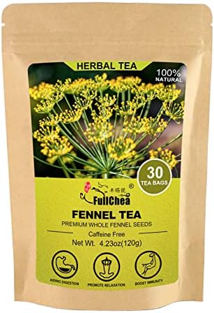 FullChea - Fennel Tea Bags, 30 Teabags, 4g/bag - Premium Whole Fennel Seeds - Non-GMO - Caffeine-free - Helps Improve Digestion & Immune System