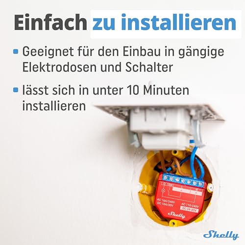 Shelly Plus 1PM | WLAN & Bluetooth Relais Schalter mit Strommessung - 16A | Lichtsteuerung | Funktioniert mit Alexa & Google Home | iOS- & Android-App | Kein Hub erforderlich