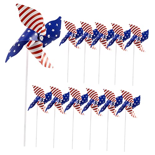 SUPVOX 12pcs American Flag Spinners Outdoor Four Leafed Decor for Independence Day Durable Reusable Ornaments for July Celebrations Photo Props