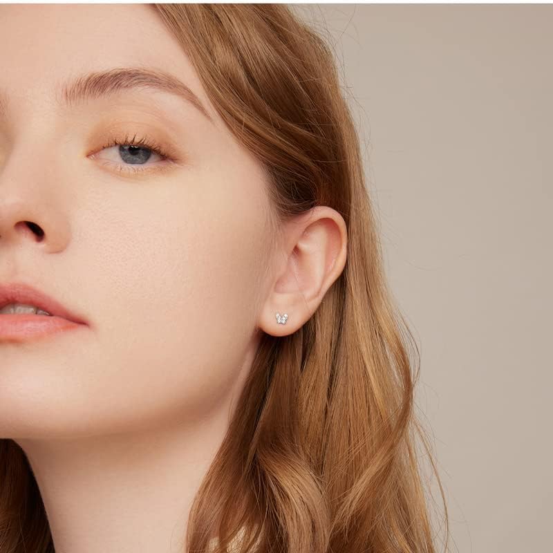 BISAER 925 Sterling Silver Tiny Butterfly Heart Star Earrings With Screw Back Cubic Zirconia Stud Earrings for Women Cartilage Jewelry - Image 6