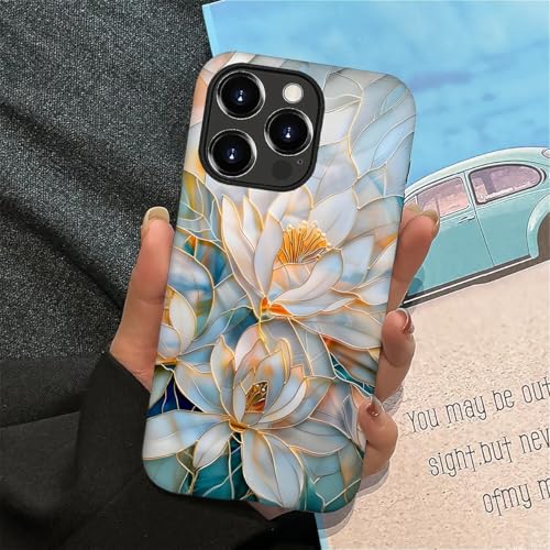 TAMEFOX Case for iPhone 16 Pro,Anti Drop Scratch Frosted Protective Cover Case for Women Girl-Glass Golden Flower - image 6