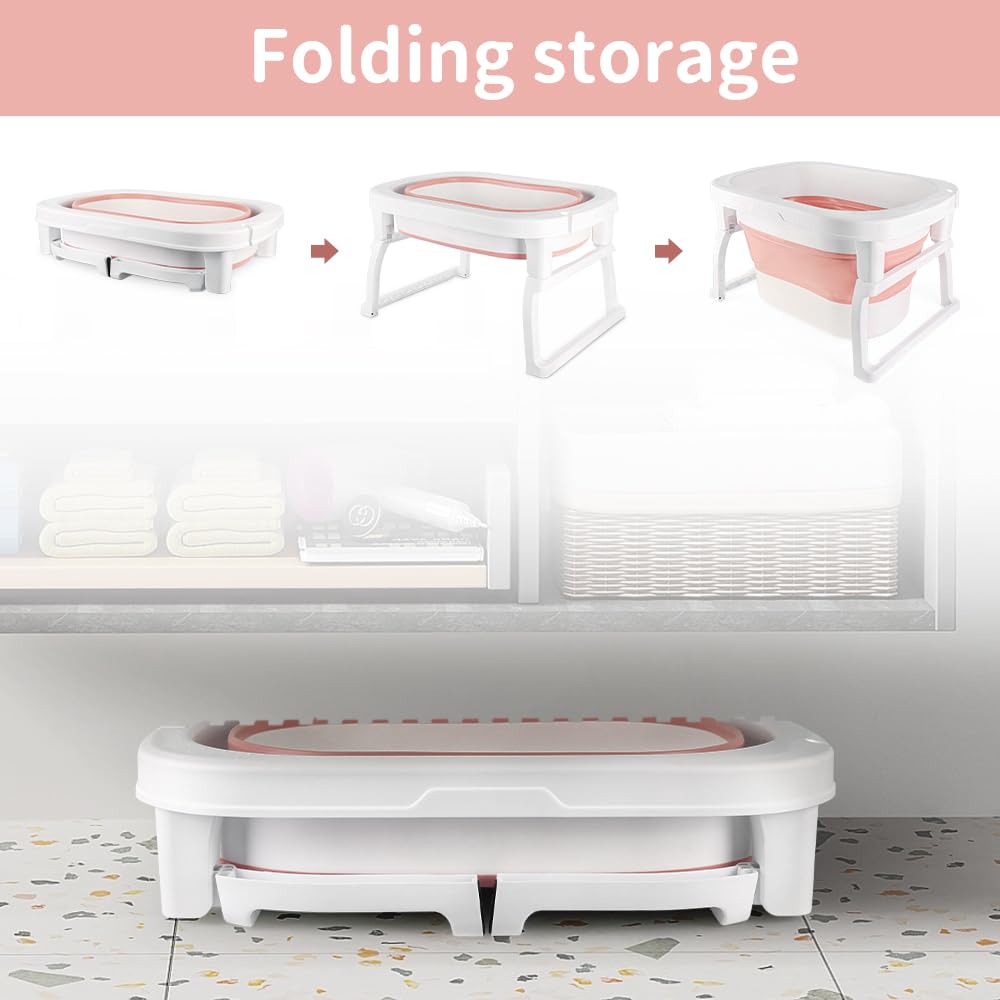 Approfondimento della vasca da bagno pieghevole con sgabello, portatile Baby Bathtub come articolo essenziale per neonati e neonati, per 0-24 mesi