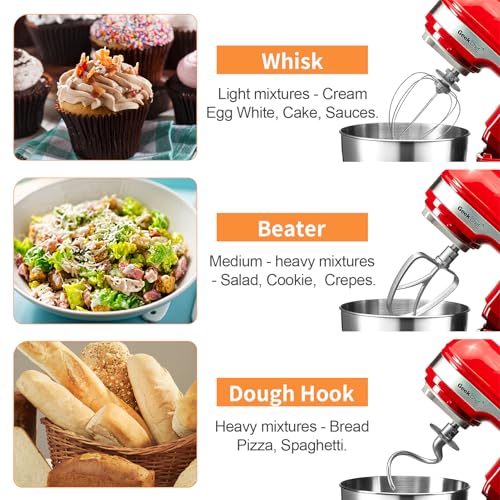 Image of Geek Chef Electric Stand Mixer, 4.8QT 12 Speeds Tilt-head Food Mixer with Dough Hook, Whisk, Beater, Bowl, Rotary Knob for Home Kitchen Use, Bright Red