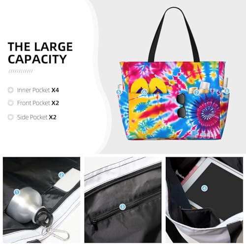 Colorful Tie Dye Large Capacity Travel Bag Lightweight Shopping Handbag Beach Tote Bags Casual Work Bag For Women3