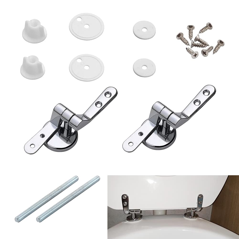 Toilet Seat Hinges Replacement, Chrome Finished Toilet Seat Hinge Toilet Seat Hardware for Wooden Resin for Toilet Seats with Fittings and Repair Parts (2 Pcs)