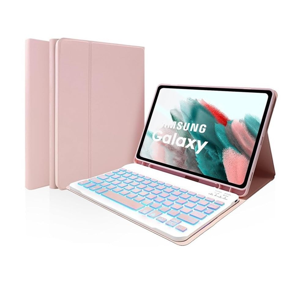 Funda rosa con teclado retroiluminado para estudiar con Samsung Tab A9 Plus 7