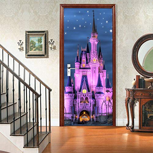 HSKABA Trompe l'oeil Sticker de Porte Poster,Auto Adhésif Amovible Imperméable PVC Autocollants De Porte Muraux Art Decor,Château 77 x 200 cm