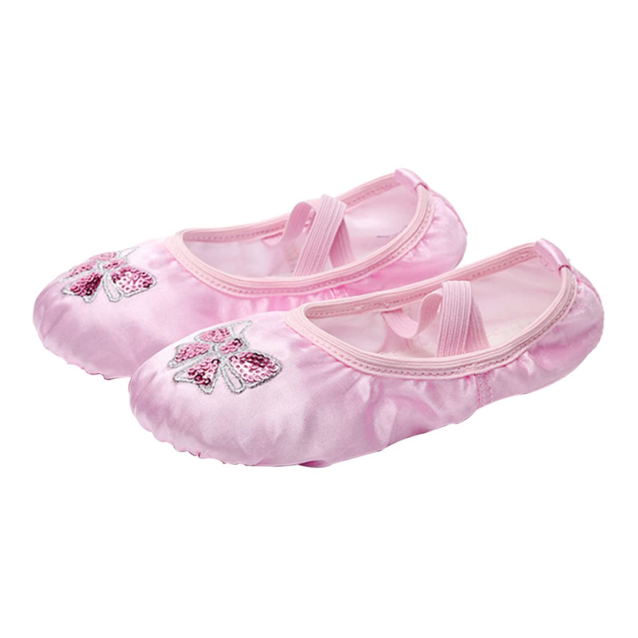 BESPORTBLE Ribbon Ballet Slipper Stretch Suede Sole Satin Ballet Dance Shoes Embroidered for Boys and Girls Size 28