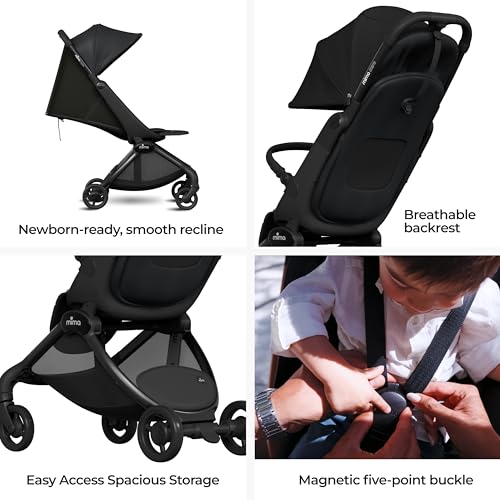 Image of Mima Miro Compact Travel Stroller, Lightweight Cabin Approved Baby Stroller with One-Hand Fold, Magnetic Harness, UPF 50+ Canopy & Reversible Seat Pad