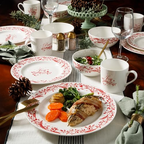 Martha Stewart Christmas Holiday Plates 16-Piece Porcelain Chip and Scratch Resistant Dinnerware Set