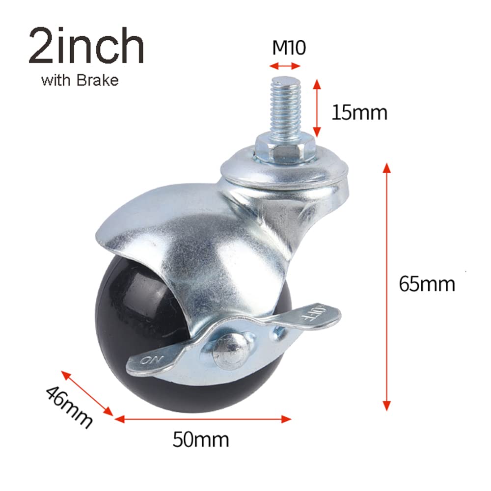 Lenkrollen Möbelrollen Lenkrollen mit Gewindewelle, Kugelrollen mit Bremse for Möbel, Sofas, Stühle, 5,1 cm, 4er-Set(4*Brake,50mm)