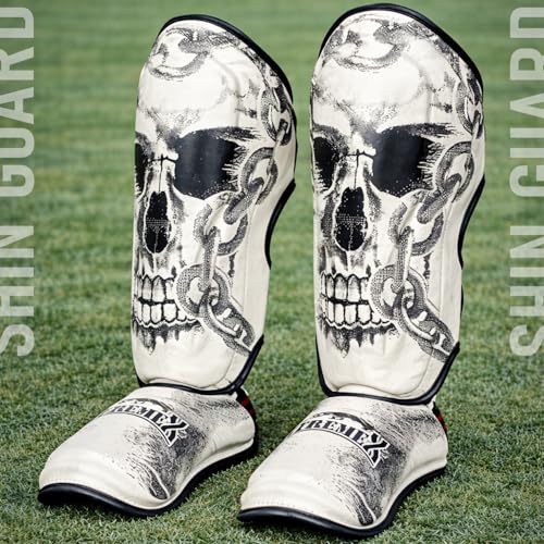 Image of Xtremex Skull Shin Instep Guard for MMA, Muaythai, Kickboxing (Large) | High-Impact Shin Protection, Kickboxing Instep Protectors, Adjustable Velcro Straps, Shin Guards for Men & Women