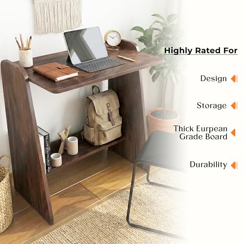 Image of Klaxon Foldable Study Table with Drawer & Storage Shelf | Compact Desk for Home & Students | Folding Design with Lockable Wheels. (Black, DIY Installation) (Asian Walnut, Eros)