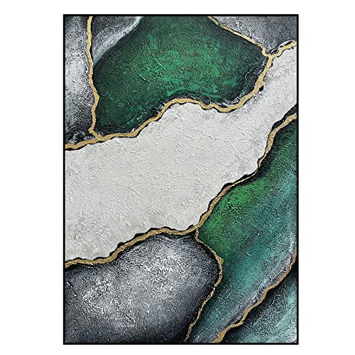 Peinture à l'huile 3D relief vert wabi-sabi pour porche d'entrée verticale