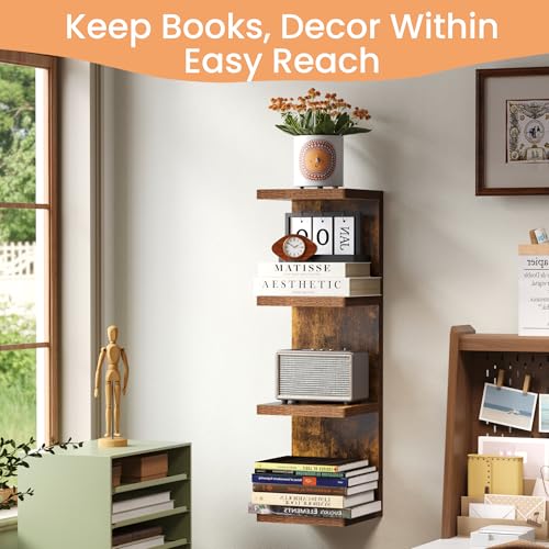 Image of upsimples 4 -Tier Floating Wall Shelf, Brown Vertical Vanity Decor Shelves