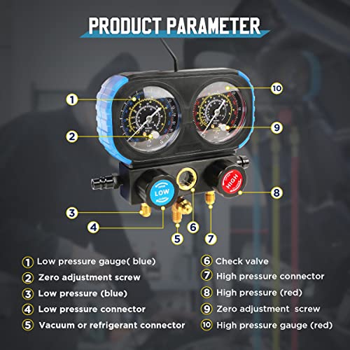 Ac Gauges Kit Auto Ac Manifold Gauge Set For R134A R1234Yf R404A R12 Refrigerant, Home Automotive 3 Way Ac Recharge Kit, Refrigeration Hvac Gauges With Hoses&Couplers&Adapter For Car Air Conditioning #TOP3