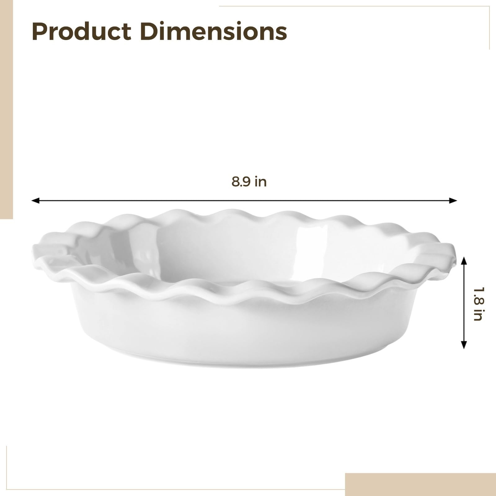 Lot de 2 plats à tarte en céramique, 24 cm, grandes assiettes à tarte et quiche, design élégant, blanc avec bord ondulé