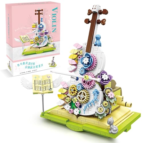 Building Blocks Toys, Flower Violin Magical Book Building Set with Dancing Bow - Colorful Flower Decor, Gift for 3+ Year Old Girls, Boys, or Kids Aged 3+, Nice Home Decor Kit