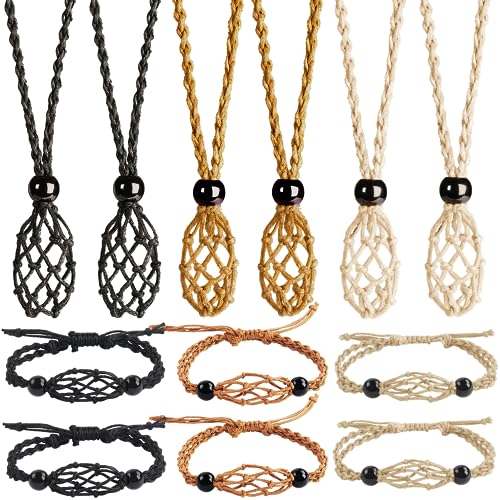 12 PCS Crystal Cage Necklace Holder Cord Empty Stone Holder Replacement Hand-Woven Necklace Cord with Adjustable Length