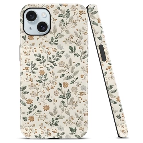 Coque iPhone 15 6,1" blanche avec motif floral printemps sauvage en silicone souple