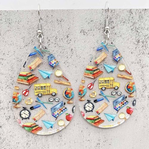 Funny Teacher Teardrop Dangle Earrings for Women and Wooden Back to School Earrings Teacher Appreciation Jewelry3