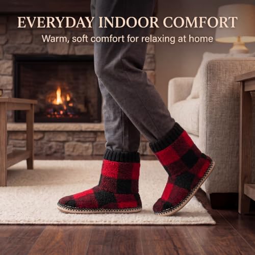 Image of cosyone1997 Boot Slippers for Men Indoor Non Slip Soft Sole | Textured knit upper, fuzzy lining, ankle-high coverage and cushioned insole for cold floors; machine washable