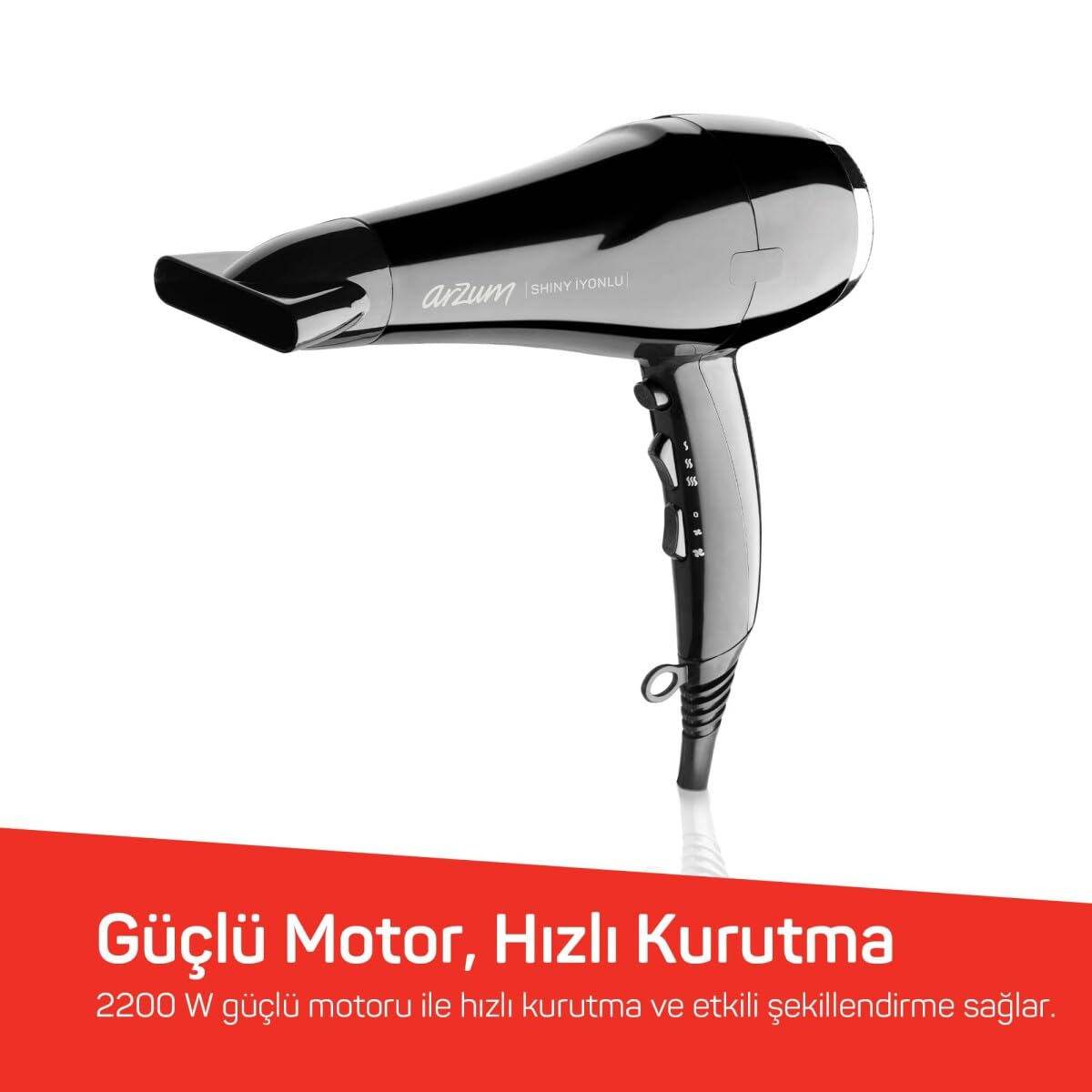 Arzum AR5007 Shiny İyonlu Saç Kurutma Makinesi, 2200W, Siyah